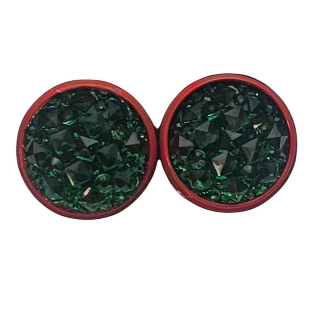 Red and Green Druzy Stud Earrings